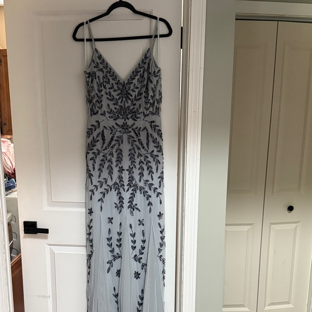 MARINA Silver Embroidered Formal dress
